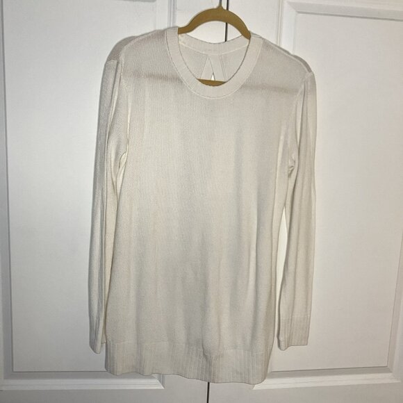 Lululemon Sincerely Yours Sweater Womens White Knit Open Back Workout Yoga - Picture 2 of 10